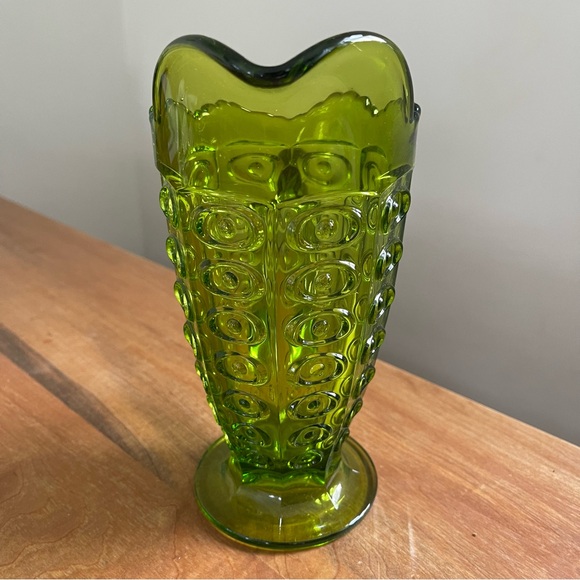 Vintage 1960s Viking Glass Yesteryear Bullseye Avocado Green Glass Pitcher 1810 - Picture 2 of 6